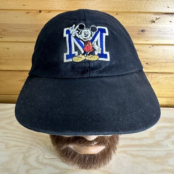 Vintage Walt Disney  Mickey Co Big M Strapback Dad Hat Cap black - Picture 1 of 7